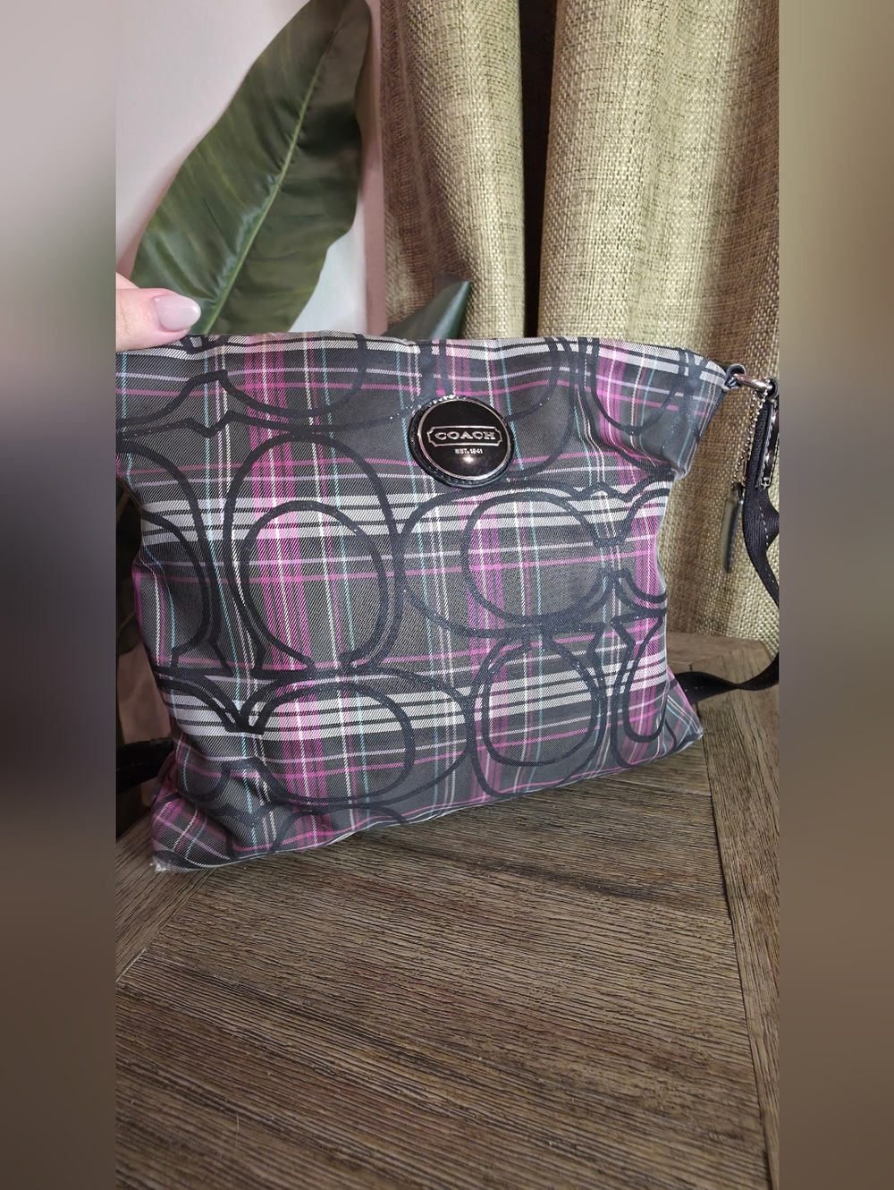 Vintage VTG COACH Poppy Tartan Plaid Black Pink Crossbody Purse Handbag Y2K